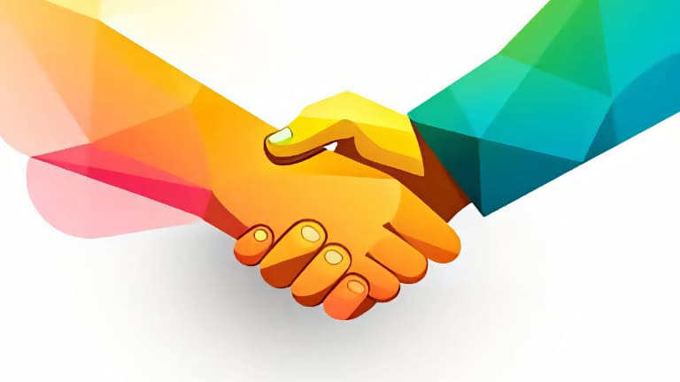 A stylized illustration of two disembodied arms arms, shaking hands as if meeting, or coming to an agreement. title=